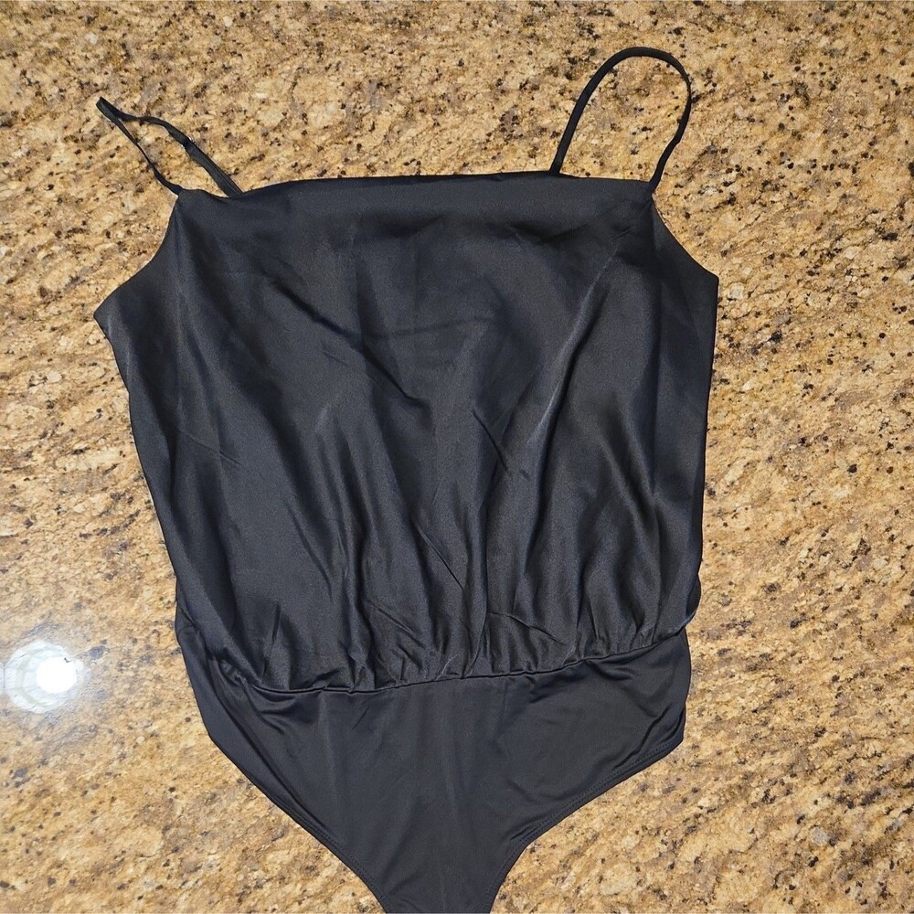 Nine West Women's Satin Cowl Neck Large Bodysuit Black | Large NWT